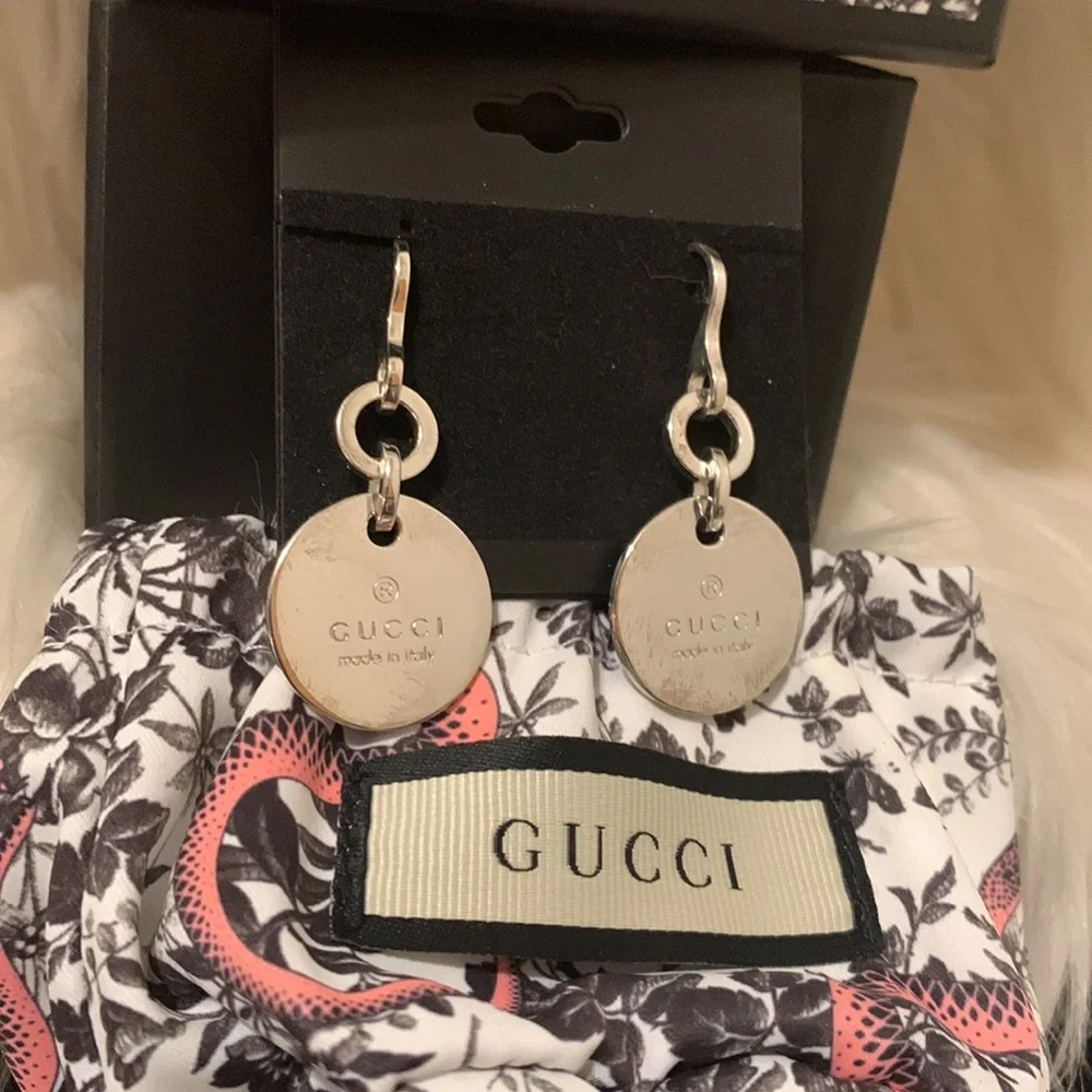 GUCCI .925 sterling silver Round Dangle Drop Earings NWT - Picture 5 of 14